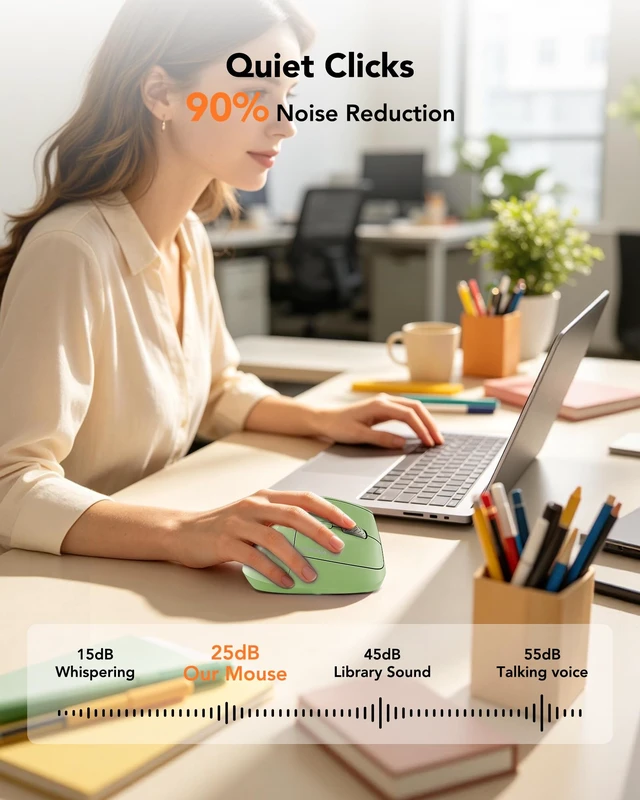 Alt view image 6 of 7 - Ergonomic Mouse Wireless, Bluetooth Vertical Mouse, 5-Level Adjustable DPI, 2.4G Silent Switch Mice for Windows, MacOS, IPadOS, Laptop, PC, Olive Green