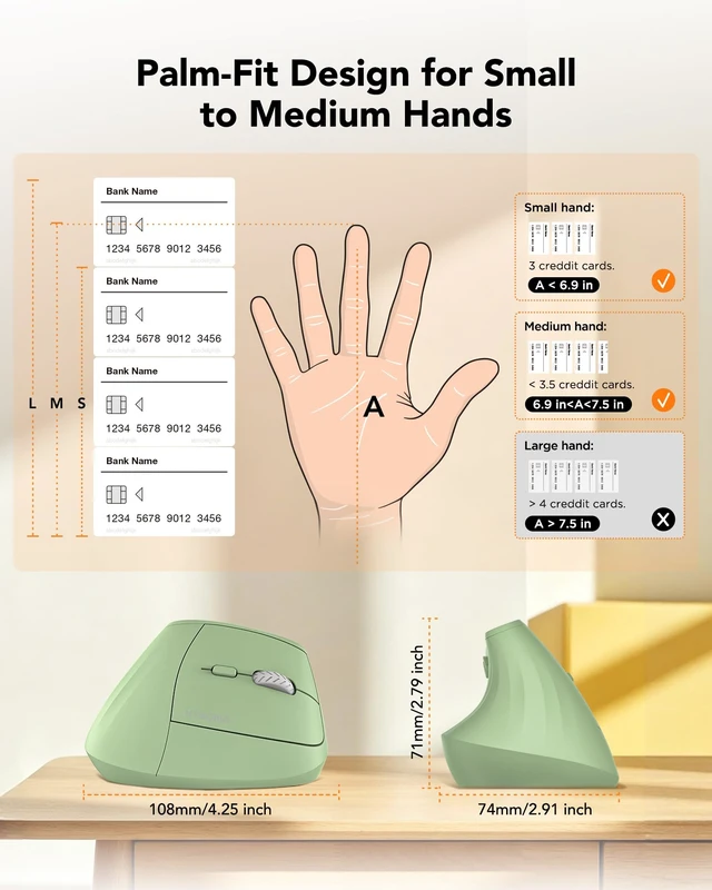 Alt view image 7 of 7 - Ergonomic Mouse Wireless, Bluetooth Vertical Mouse, 5-Level Adjustable DPI, 2.4G Silent Switch Mice for Windows, MacOS, IPadOS, Laptop, PC, Olive Green