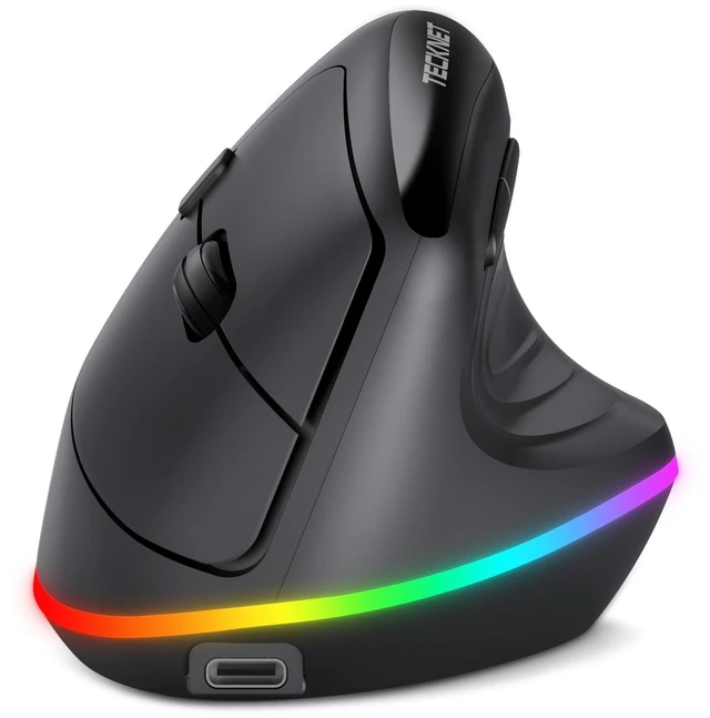 Main image of RGB Bluetooth Ergonomic Mouse Rechargeable Wireless Multi-Device | 11 LED Backlight Modes, 4800 DPI Adjustable, Optical Tracking, Bluetooth+USB, Vertical Ergo Mice for PC, Mac, Laptop, Black