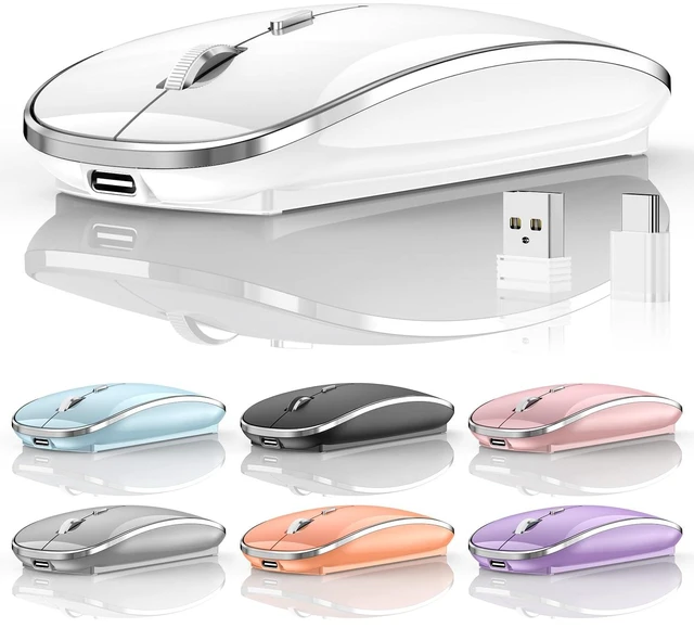 Main image of Wireless Mouse, BT5.4/2.4GHz Dual-Mode, Silent Clicks, (White) | Rechargeable with USB-C & USB-A Dual Receiver, Slim Portable, Compatible with PC, Laptop & Mac for Work & Travel