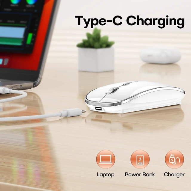 Alt view image 3 of 7 - Wireless Mouse, BT5.4/2.4GHz Dual-Mode, Silent Clicks, (White) | Rechargeable with USB-C & USB-A Dual Receiver, Slim Portable, Compatible with PC, Laptop & Mac for Work & Travel