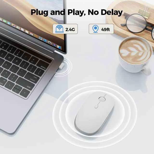 Alt view image 2 of 7 - Rechargeable Slim Portable Silent Computer 2.4 GHz Wireless Mouse | Lightweight Ambidextrous with Nano Receiver, 4000 DPI Optical Tracking 90-Day Battery Life, Compatible with PC, Mac, Laptop