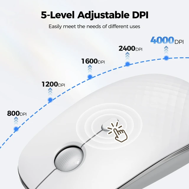 Alt view image 4 of 7 - Rechargeable Slim Portable Silent Computer 2.4 GHz Wireless Mouse | Lightweight Ambidextrous with Nano Receiver, 4000 DPI Optical Tracking 90-Day Battery Life, Compatible with PC, Mac, Laptop