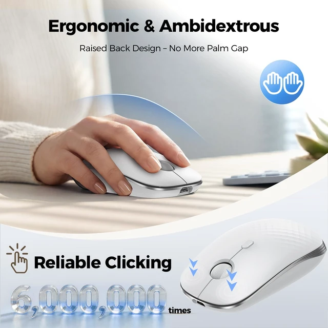 Alt view image 5 of 7 - Rechargeable Slim Portable Silent Computer 2.4 GHz Wireless Mouse | Lightweight Ambidextrous with Nano Receiver, 4000 DPI Optical Tracking 90-Day Battery Life, Compatible with PC, Mac, Laptop