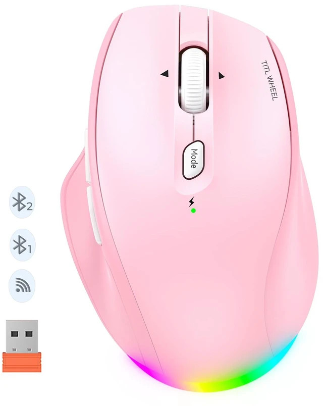 Main image of Wireless Mouse, Ergonomic Bluetooth Mouse for Laptop, Pink | Rechargeable triple-mode mouse with a 4-way tilt wheel, 8002400 DPI, and multi-device support for Windows, Mac & PC
