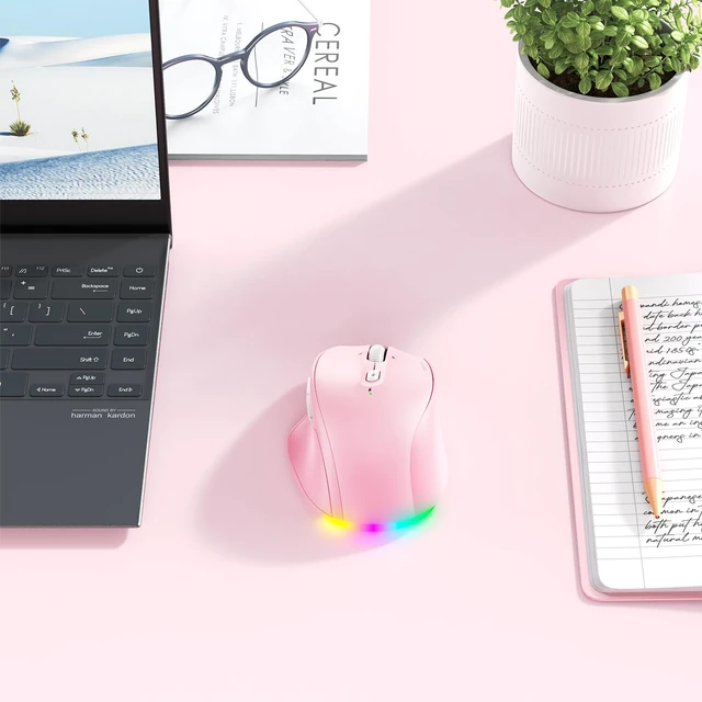 Alt view image 7 of 7 - Wireless Mouse, Ergonomic Bluetooth Mouse for Laptop, Pink | Rechargeable triple-mode mouse with a 4-way tilt wheel, 8002400 DPI, and multi-device support for Windows, Mac & PC