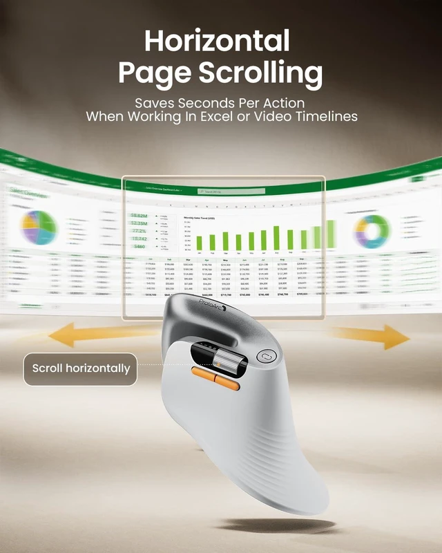 Alt view image 3 of 7 - EM11 Pro Ergonomic Mouse for Large Hands, Side Scroll, White | Designed for 7.58.5" hands. Browser-based customization, Side scroll wheel for Excel/video editing, Multi-Device.