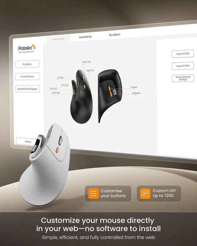 Alt view image 4 of 7 - EM11 Pro Ergonomic Mouse for Large Hands, Side Scroll, White | Designed for 7.58.5" hands. Browser-based customization, Side scroll wheel for Excel/video editing, Multi-Device.