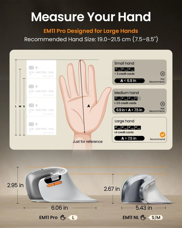Alt view image 2 of 7 - EM11 Pro Ergonomic Mouse for Large Hands, Side Scroll, White | Designed for 7.58.5" hands. Browser-based customization, Side scroll wheel for Excel/video editing, Multi-Device.
