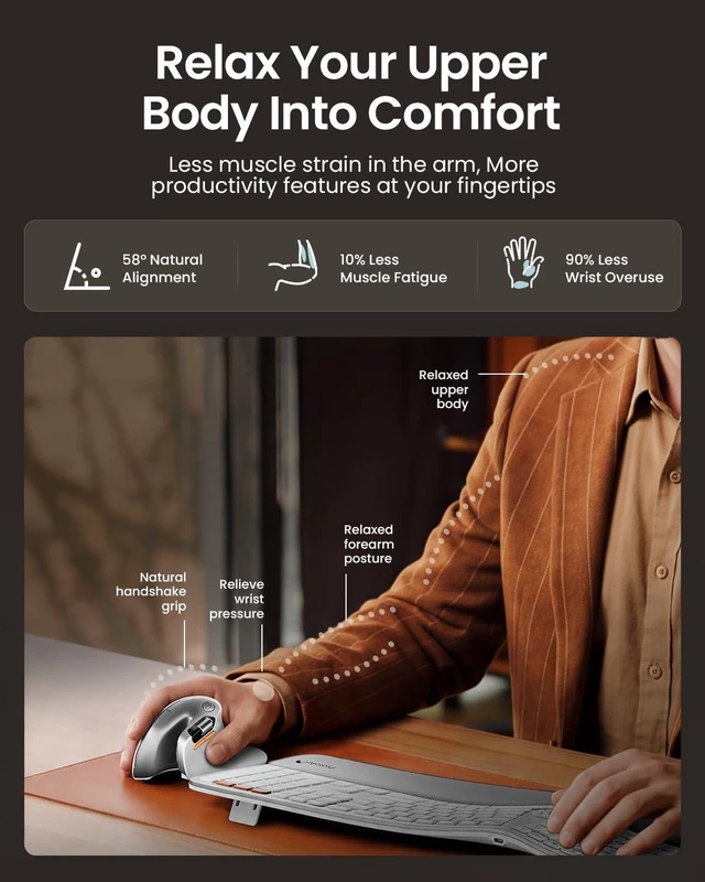 Alt view image 5 of 7 - EM11 Pro Ergonomic Mouse for Large Hands, Side Scroll, White | Designed for 7.58.5" hands. Browser-based customization, Side scroll wheel for Excel/video editing, Multi-Device.
