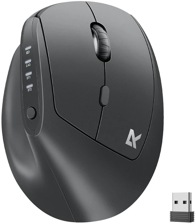 Main image of Ergonomic Mouse, Bluetooth Rechargeable Wireless Vertical Mouse, 3 Multi-Device Connectivity for Computer/PC/Laptop, 500mAh Battery, 2.4GHz USB-A Optical Mice for Windows, Mac OS, Black