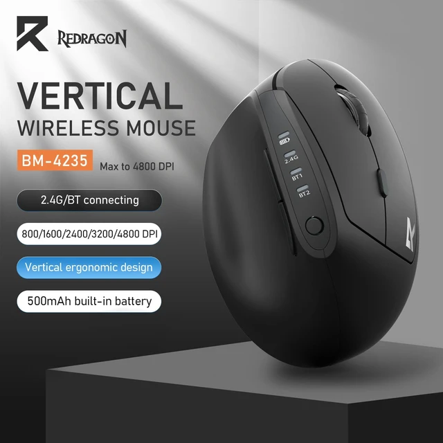 Alt view image 3 of 7 - Ergonomic Mouse, Bluetooth Rechargeable Wireless Vertical Mouse, 3 Multi-Device Connectivity for Computer/PC/Laptop, 500mAh Battery, 2.4GHz USB-A Optical Mice for Windows, Mac OS, Black