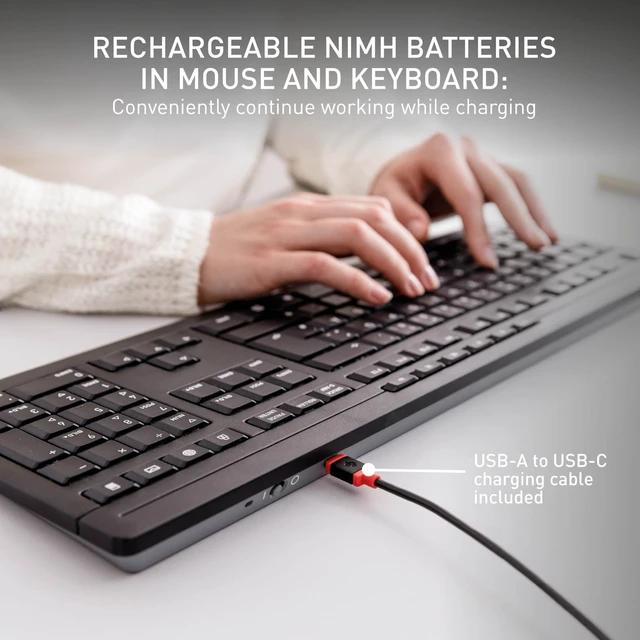 Alt view image 3 of 6 - Stream Desktop Recharge, Wireless Keyboard & Mouse Combo, 2.4 GHz Connection, Quiet Keys, Slim Design, Comfortable Writing, Rechargeable, Black