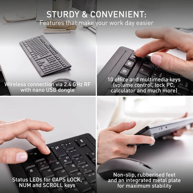 Alt view image 5 of 6 - Stream Desktop Recharge, Wireless Keyboard & Mouse Combo, 2.4 GHz Connection, Quiet Keys, Slim Design, Comfortable Writing, Rechargeable, Black