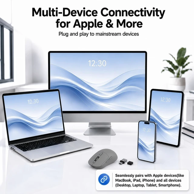 Alt view image 2 of 7 - M1 Bluetooth Wireless Mouse for MacBook/Laptop/Mac - Gray | 4-Mode Connections Multi-Device, 3-level DPI, Mouse Jiggler, Silent Click, Ergonomic, Side Buttons, Type-C Rechargeable