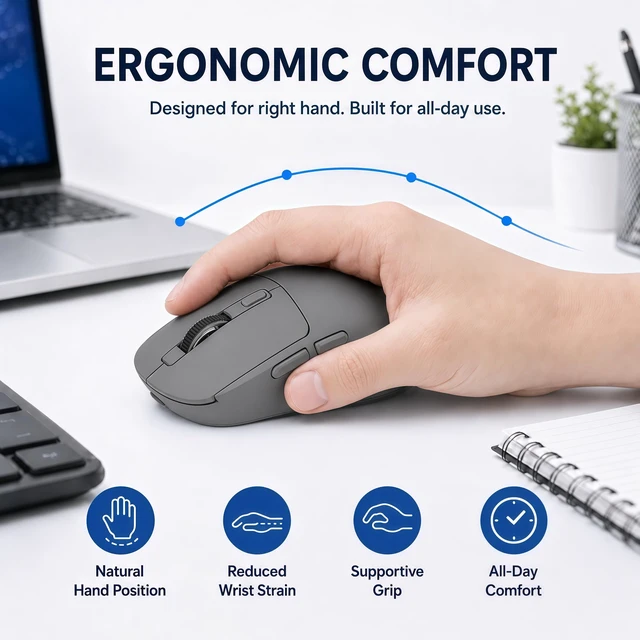 Alt view image 5 of 7 - M1 Bluetooth Wireless Mouse for MacBook/Laptop/Mac - Gray | 4-Mode Connections Multi-Device, 3-level DPI, Mouse Jiggler, Silent Click, Ergonomic, Side Buttons, Type-C Rechargeable