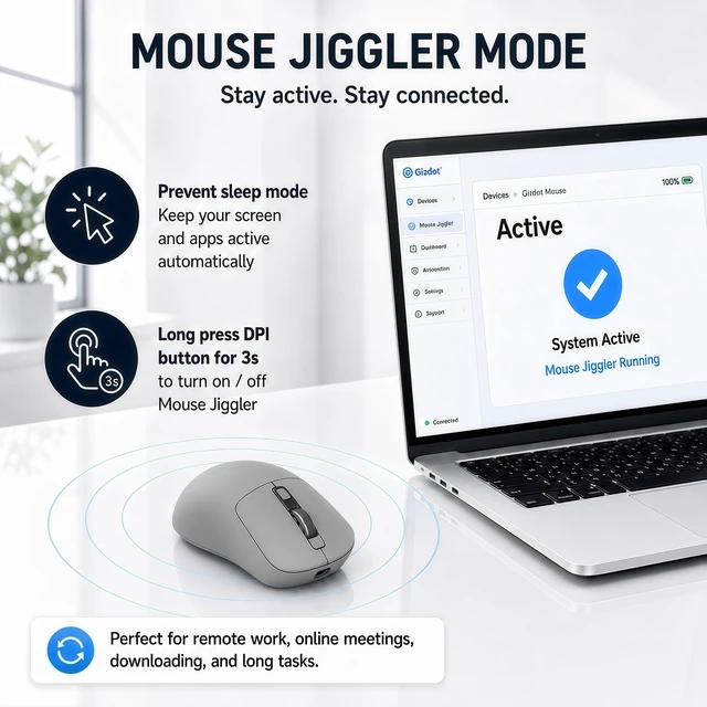 Alt view image 3 of 7 - M1 Bluetooth Wireless Mouse for MacBook/Laptop/Mac - Gray | 4-Mode Connections Multi-Device, 3-level DPI, Mouse Jiggler, Silent Click, Ergonomic, Side Buttons, Type-C Rechargeable