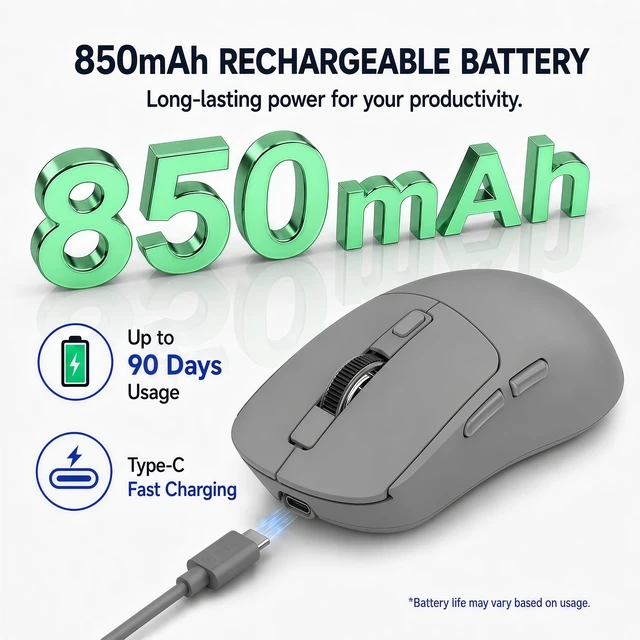 Alt view image 4 of 7 - M1 Bluetooth Wireless Mouse for MacBook/Laptop/Mac - Gray | 4-Mode Connections Multi-Device, 3-level DPI, Mouse Jiggler, Silent Click, Ergonomic, Side Buttons, Type-C Rechargeable