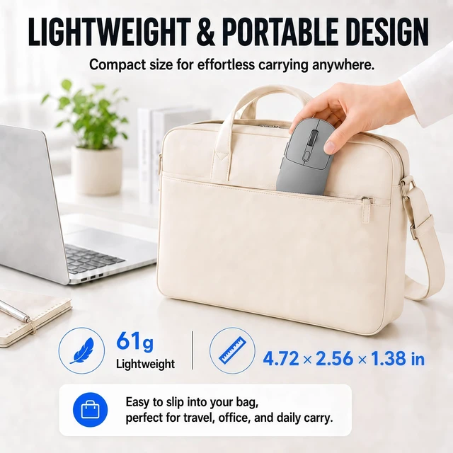 Alt view image 7 of 7 - M1 Bluetooth Wireless Mouse for MacBook/Laptop/Mac - Gray | 4-Mode Connections Multi-Device, 3-level DPI, Mouse Jiggler, Silent Click, Ergonomic, Side Buttons, Type-C Rechargeable