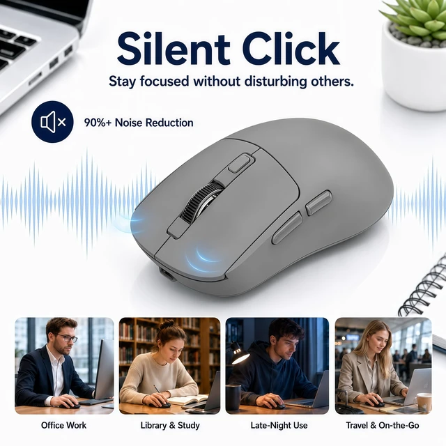 Alt view image 6 of 7 - M1 Bluetooth Wireless Mouse for MacBook/Laptop/Mac - Gray | 4-Mode Connections Multi-Device, 3-level DPI, Mouse Jiggler, Silent Click, Ergonomic, Side Buttons, Type-C Rechargeable