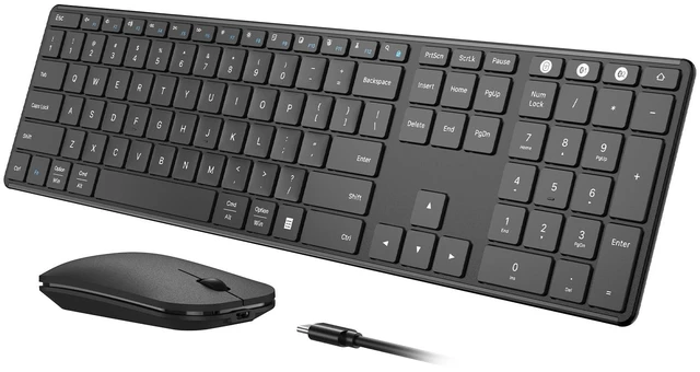 Main image of SKM64-3 Wireless Bluetooth Keyboard Mouse Combo for Windows and Mac | USB and dual Bluetooth multi-device switching, quiet, rechargeable, full-size slim set for PC, MacBook, iPad, Black