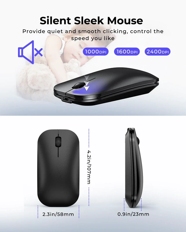 Alt view image 5 of 7 - SKM64-3 Wireless Bluetooth Keyboard Mouse Combo for Windows and Mac | USB and dual Bluetooth multi-device switching, quiet, rechargeable, full-size slim set for PC, MacBook, iPad, Black