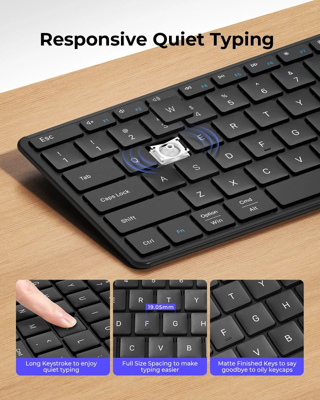 Alt view image 6 of 7 - SKM64-3 Wireless Bluetooth Keyboard Mouse Combo for Windows and Mac | USB and dual Bluetooth multi-device switching, quiet, rechargeable, full-size slim set for PC, MacBook, iPad, Black