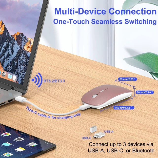 Alt view image 2 of 7 - Bluetooth Wireless Mouse for MacBook Air Mac Pro Laptop Computer iPad Pad PC Laser Optical Rechargeable Mini Slim Silent Mouse