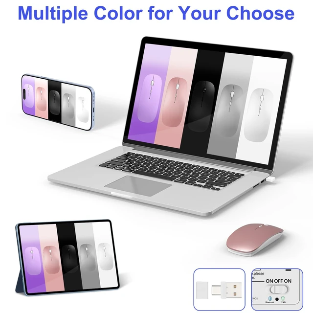 Alt view image 5 of 7 - Bluetooth Wireless Mouse for MacBook Air Mac Pro Laptop Computer iPad Pad PC Laser Optical Rechargeable Mini Slim Silent Mouse