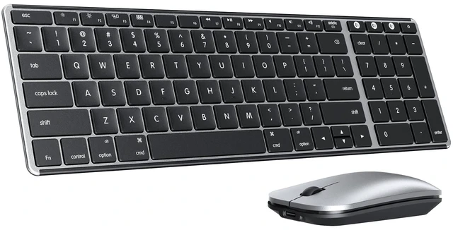 Main image of SKM64-2 Bluetooth Keyboard and Mouse Combo for Mac, MacBook and iPad | Multi-device Bluetooth switching, quiet, rechargeable, compact wireless slim set for MacBook Pro/Air, iPhone, Black Silver