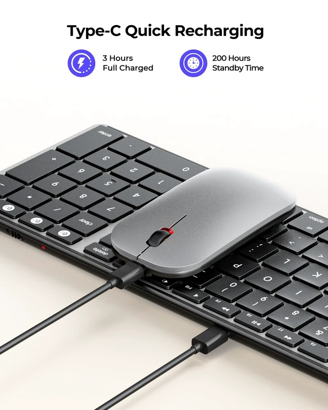 Alt view image 3 of 7 - SKM64-2 Bluetooth Keyboard and Mouse Combo for Mac, MacBook and iPad | Multi-device Bluetooth switching, quiet, rechargeable, compact wireless slim set for MacBook Pro/Air, iPhone, Black Silver