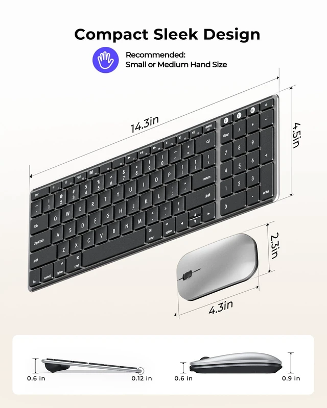 Alt view image 6 of 7 - SKM64-2 Bluetooth Keyboard and Mouse Combo for Mac, MacBook and iPad | Multi-device Bluetooth switching, quiet, rechargeable, compact wireless slim set for MacBook Pro/Air, iPhone, Black Silver