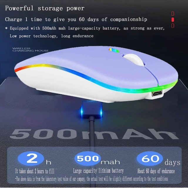 Alt view image 6 of 7 - Wireless Bluetooth Mouse,LED Dual Mode Rechargeable Silent Slim Laptop Mouse,Portable(BT5.2+USB Receiver) Dual Mode Computer Mice,for Laptop,Desktop Computer,ipad Tablet,Phone,Mac(Purple)