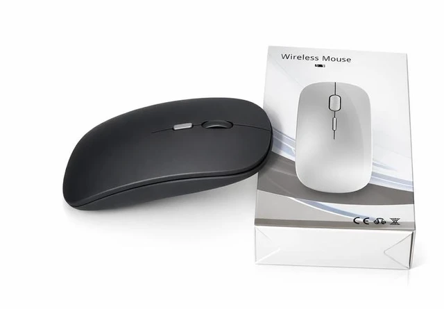 Main image of Slim Wireless Mouse, Bluetooth, Rechargeable, Silent Click, LED, Black