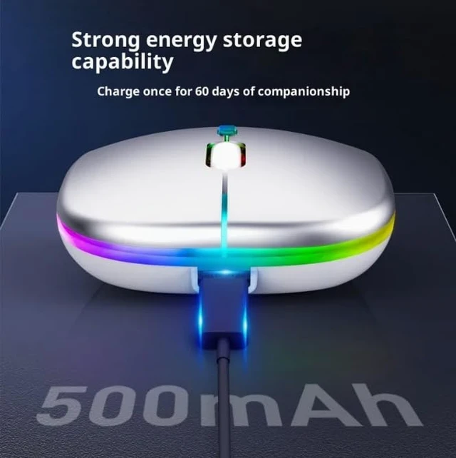 Alt view image 3 of 6 - Slim Wireless Mouse, Bluetooth, Rechargeable, Silent Click, LED, Black
