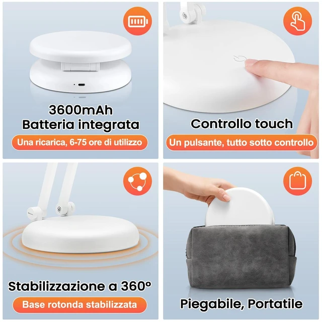 Alt view image 5 of 7 - Battery Battery Operated Cordless Rechargeable Lamp - 3600mAh 10 Brightness Wireless LED Desk Table Lamp, Small Mini Portable Battery Powered Light for Home Office, Reading, Nail Light