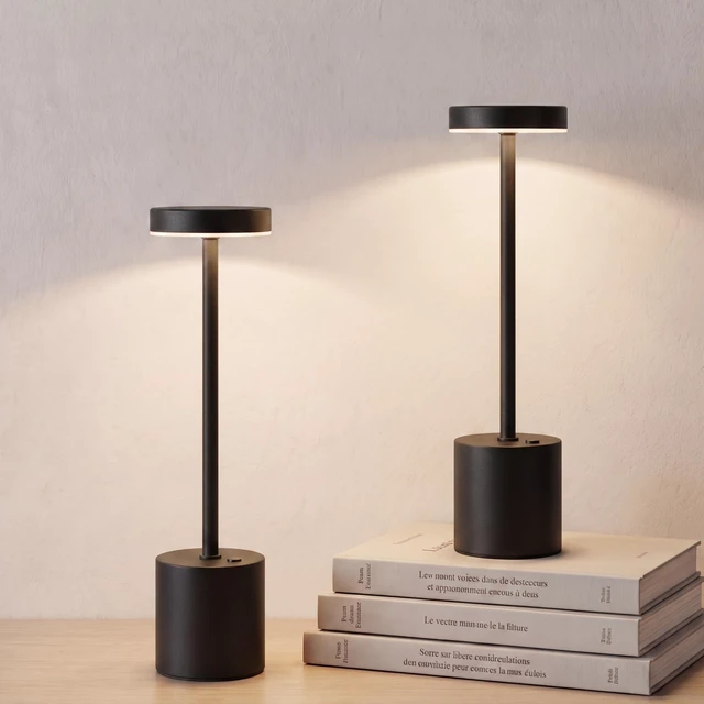 Main image of Cordless Table Lamp Set of 2, Black Rechargeable Table Light | 5000mAH Battery Portable LED Desk Lamp, 3 Color Dimmable Table Light for Restaurant, Patio, Bedroom, Bedside Night Lamp