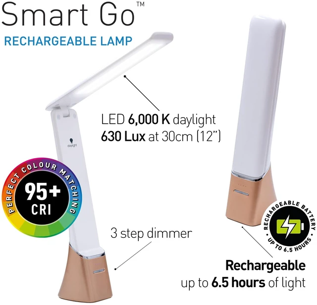 Alt view image 3 of 7 - Company Smart Go Portable Lamp, Ideal for Reading, Light Therapy, Everyday Tasks, Crafts, Desk Work, DIY, Led, Chargeable lamp, 95+ CRI, 1 Count (Pack of 1), White
