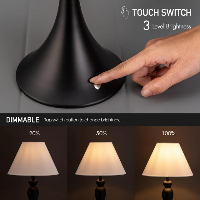 Alt view image 2 of 7 - Ember Cordless Table Lamp Rechargeable, Touch Dimmable, Battery Operated, E26 LED Bulb, Type-C Fast Charging, Portable Lamp for Bedroom, Living Room, Office, Black