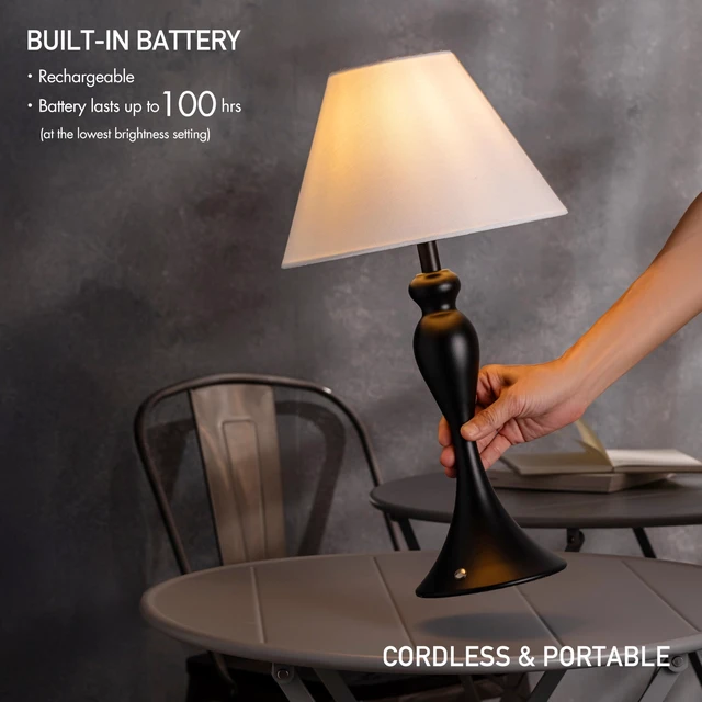 Alt view image 3 of 7 - Ember Cordless Table Lamp Rechargeable, Touch Dimmable, Battery Operated, E26 LED Bulb, Type-C Fast Charging, Portable Lamp for Bedroom, Living Room, Office, Black