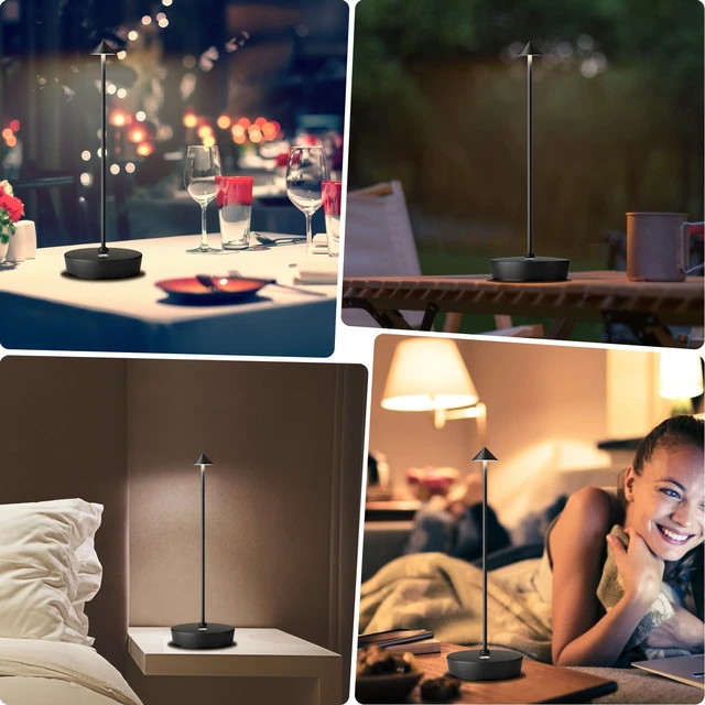 Alt view image 5 of 6 - Rechargeable Cordless Table Lamp, Portable Powered LED Battery 6000mAh Metal USB Desk Lamp, 3 Levels Brightness Light for Restaurants Outdoor (Black)