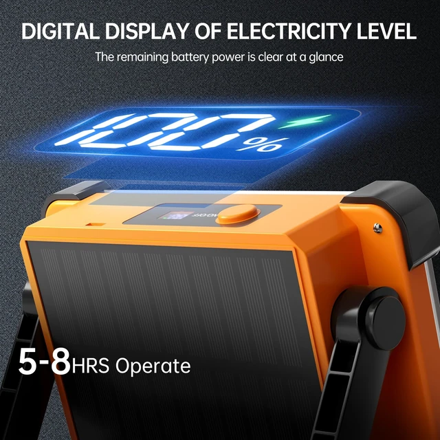 Alt view image 3 of 7 - 150W Solar Rechargeable Work Light, 180 LED 10000LM Portable Flood Light, IP65 Waterproof 3 Modes, with Stand, for Job Site Home Repair Camping Fishing Garage Workshop Emergency