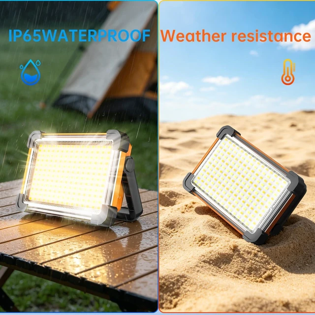 Alt view image 4 of 7 - 150W Solar Rechargeable Work Light, 180 LED 10000LM Portable Flood Light, IP65 Waterproof 3 Modes, with Stand, for Job Site Home Repair Camping Fishing Garage Workshop Emergency