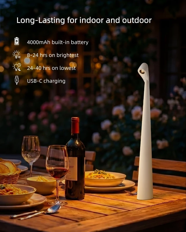 Alt view image 6 of 7 - Cordless LED Table Lamp, 4000mAh Rechargeable Portable Desk Lamp, 3-Level Brightness, Bedside Night Light, Ambient Reading Light for Restaurant, Bedroom, Outdoor Camping, Night Light, White