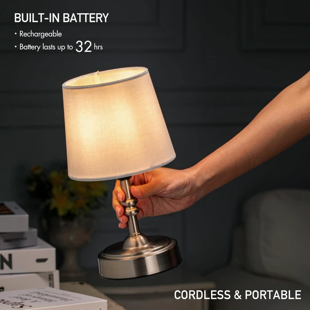 Alt view image 2 of 7 - Seraph mini Cordless LED Table Lamp with Dimmer, Built-in Rechargeable Battery, 3-Level Brightness, Patio Table Lamp, Bedside Night Lamp, Ambient Light for Restaurant, Brushed Nickel