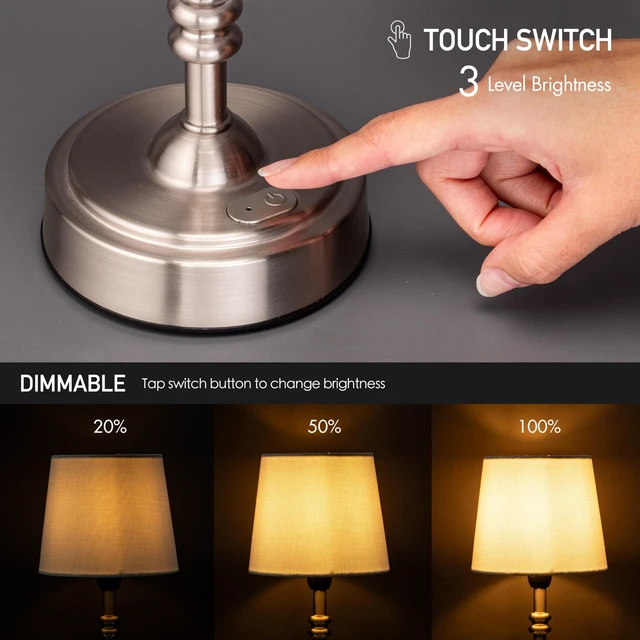 Alt view image 4 of 7 - Seraph mini Cordless LED Table Lamp with Dimmer, Built-in Rechargeable Battery, 3-Level Brightness, Patio Table Lamp, Bedside Night Lamp, Ambient Light for Restaurant, Brushed Nickel