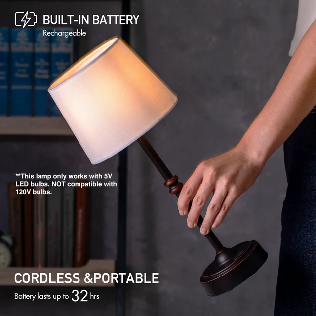 Alt view image 2 of 7 - Seraph Cordless Rechargeable LED Table Lamp, Oil-Rubbed Bronze | Restaurant table lamp, battery-powered bedside light, portable nightstand lamp, 3-level touch dimming, up to 48 hours on low