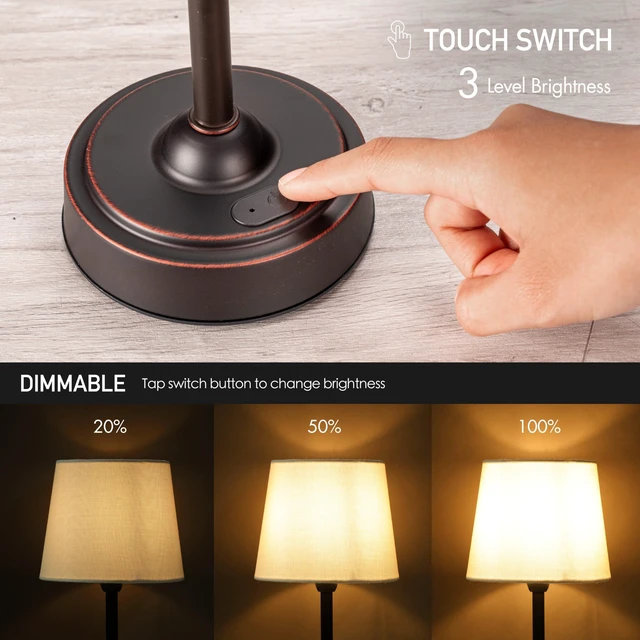 Alt view image 4 of 7 - Seraph Cordless Rechargeable LED Table Lamp, Oil-Rubbed Bronze | Restaurant table lamp, battery-powered bedside light, portable nightstand lamp, 3-level touch dimming, up to 48 hours on low