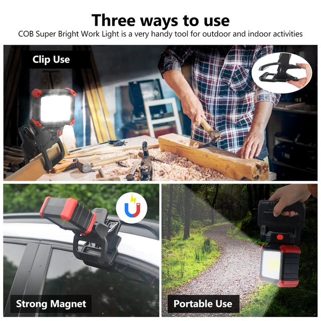 Alt view image 2 of 7 - LED Rechargeable Work Light with Clamp, 2Pack 2100LM COB Magnetic Work Light with 3 Light Modes, 270° & 180° Rotation, Waterproof, Perfect for BBQ, Jobsite, Workshop, Car Repairing