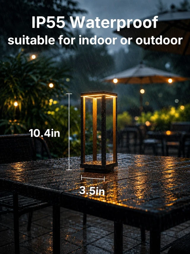 Alt view image 2 of 7 - 2Pack Cordless Table Lamp Rechargeable, 10" Portable Table Light | IP55 Waterproof, 60h Runtime, 3Color Stepless Dimming, Battery Powered Outdoor Table Lamps for Patio,Dinner,Restaurant,Cafe